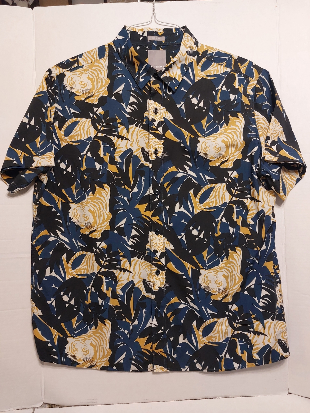 A-Frame Men's Short-Sleeve Floral Print Shirt in Navy, Mustard & Black